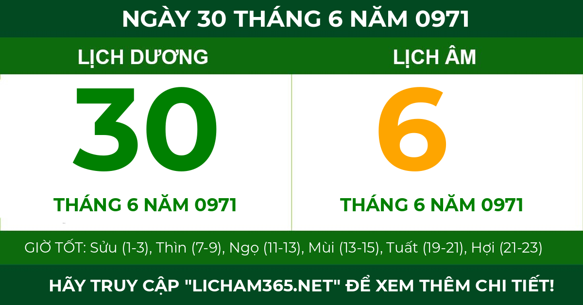 lịch âm ngày 30 tháng 6 năm 0971