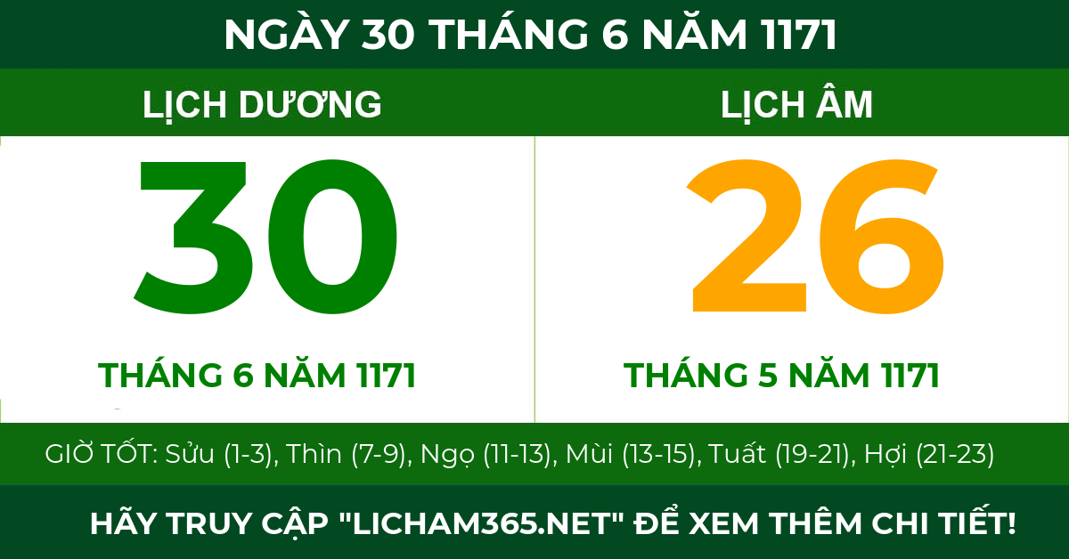 lịch âm ngày 30 tháng 6 năm 1171