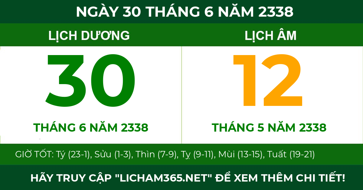 lịch âm ngày 30 tháng 6 năm 2338