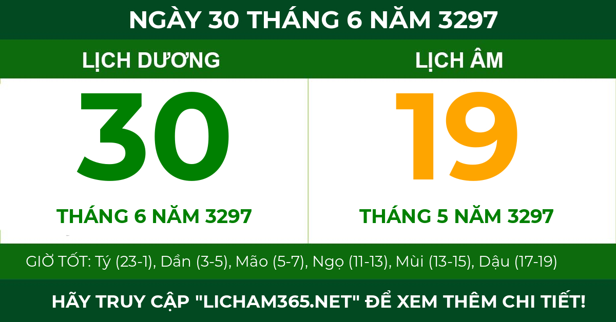lịch âm ngày 30 tháng 6 năm 3297