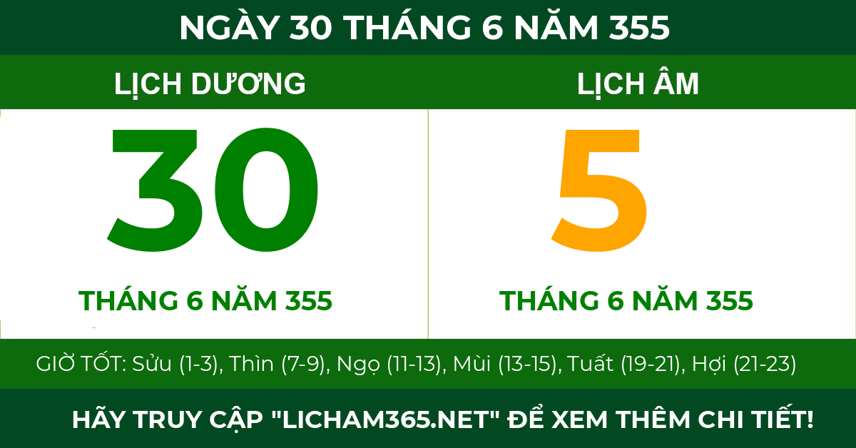 lịch âm ngày 30 tháng 6 năm 355