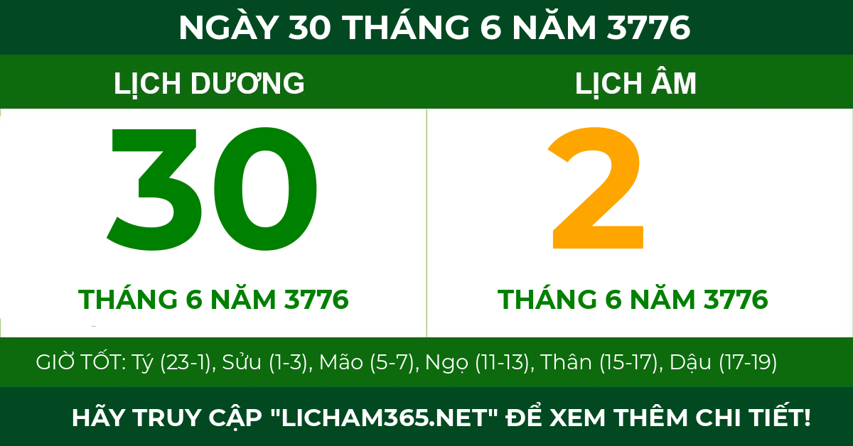 lịch âm ngày 30 tháng 6 năm 3776