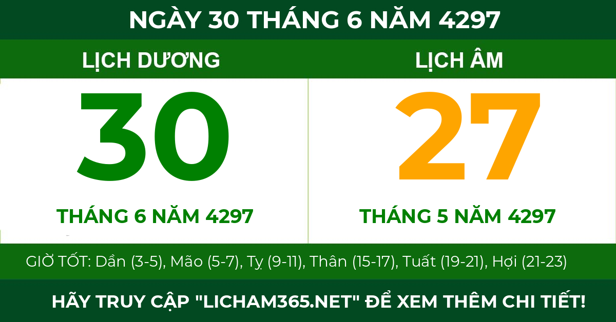 lịch âm ngày 30 tháng 6 năm 4297