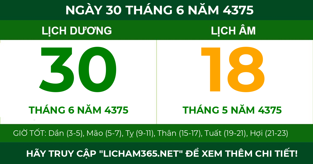 lịch âm ngày 30 tháng 6 năm 4375