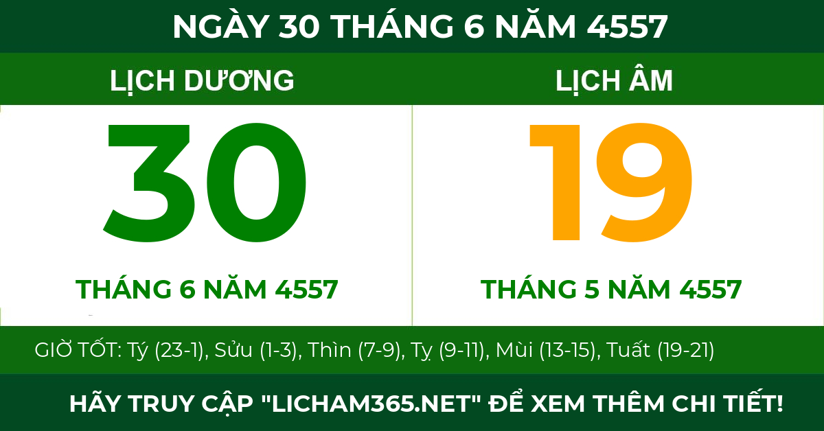lịch âm ngày 30 tháng 6 năm 4557
