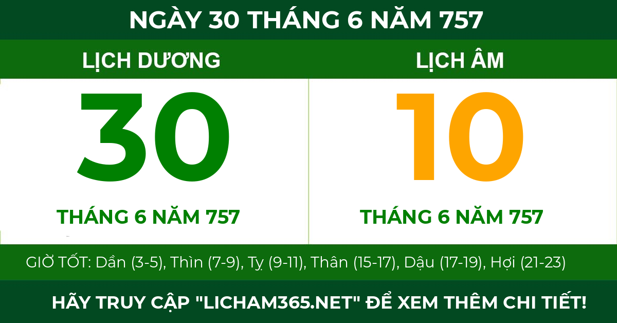 lịch âm ngày 30 tháng 6 năm 757