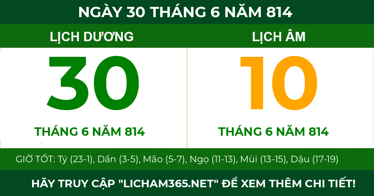lịch âm ngày 30 tháng 6 năm 814