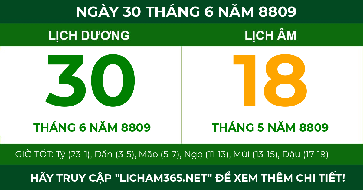 lịch âm ngày 30 tháng 6 năm 8809