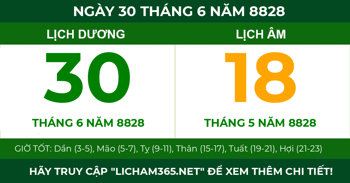 lịch âm ngày 30 tháng 6 năm 8828