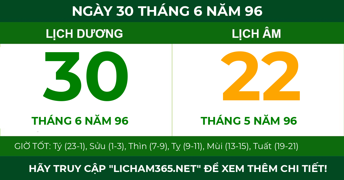 lịch âm ngày 30 tháng 6 năm 96