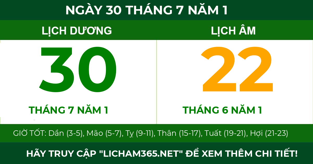 lịch âm ngày 30 tháng 7 năm 1