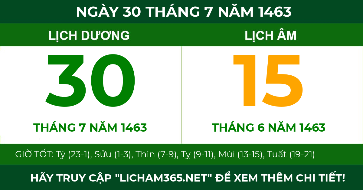 lịch âm ngày 30 tháng 7 năm 1463