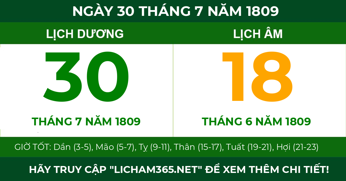 lịch âm ngày 30 tháng 7 năm 1809