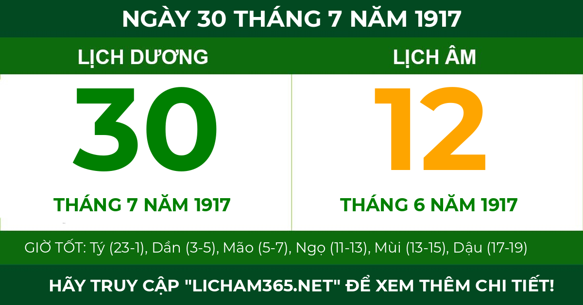 lịch âm ngày 30 tháng 7 năm 1917