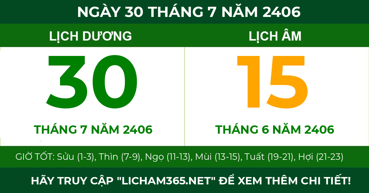 lịch âm ngày 30 tháng 7 năm 2406