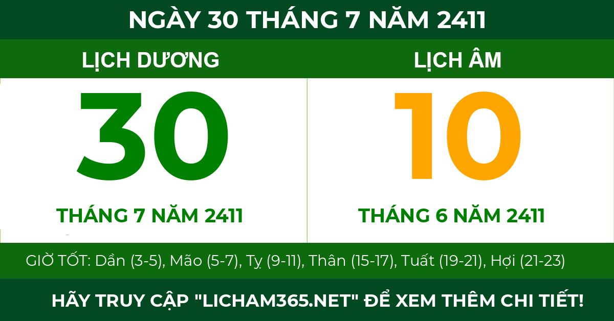 lịch âm ngày 30 tháng 7 năm 2411