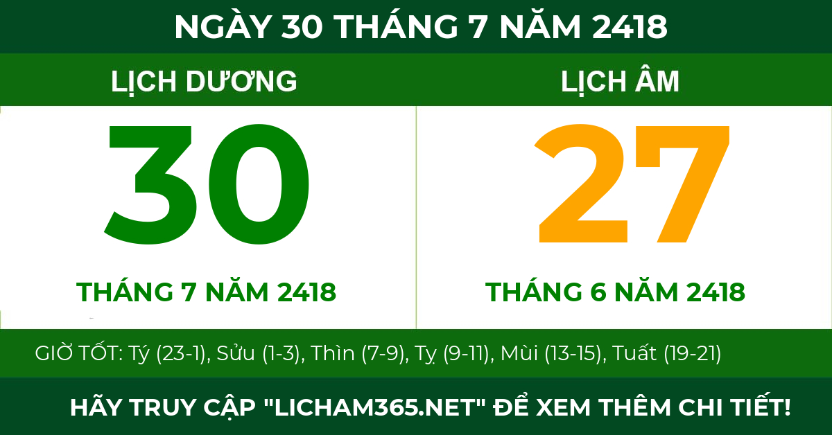 lịch âm ngày 30 tháng 7 năm 2418
