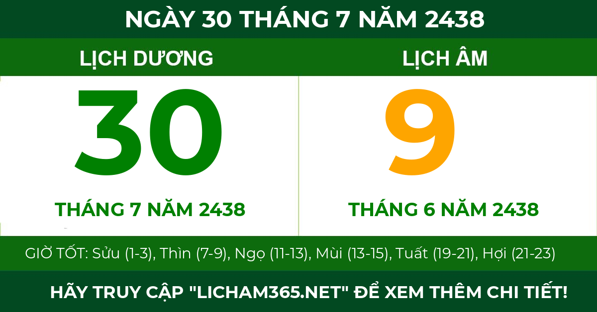 lịch âm ngày 30 tháng 7 năm 2438