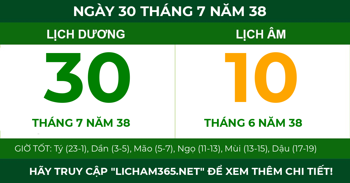 lịch âm ngày 30 tháng 7 năm 38