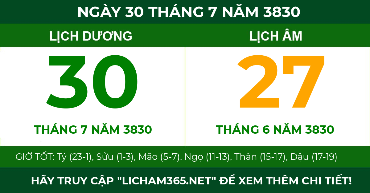 lịch âm ngày 30 tháng 7 năm 3830