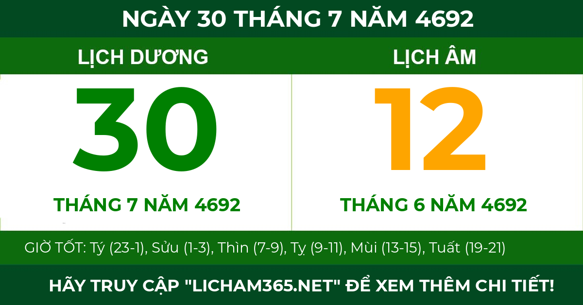 lịch âm ngày 30 tháng 7 năm 4692