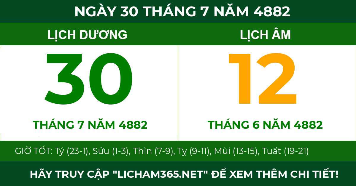 lịch âm ngày 30 tháng 7 năm 4882