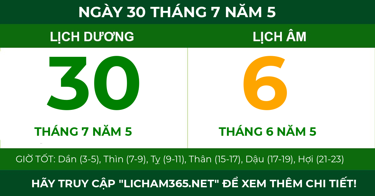 lịch âm ngày 30 tháng 7 năm 5