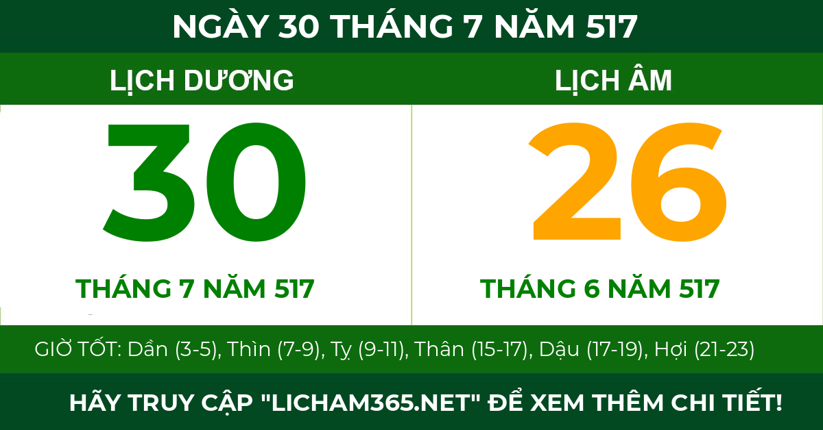 lịch âm ngày 30 tháng 7 năm 517