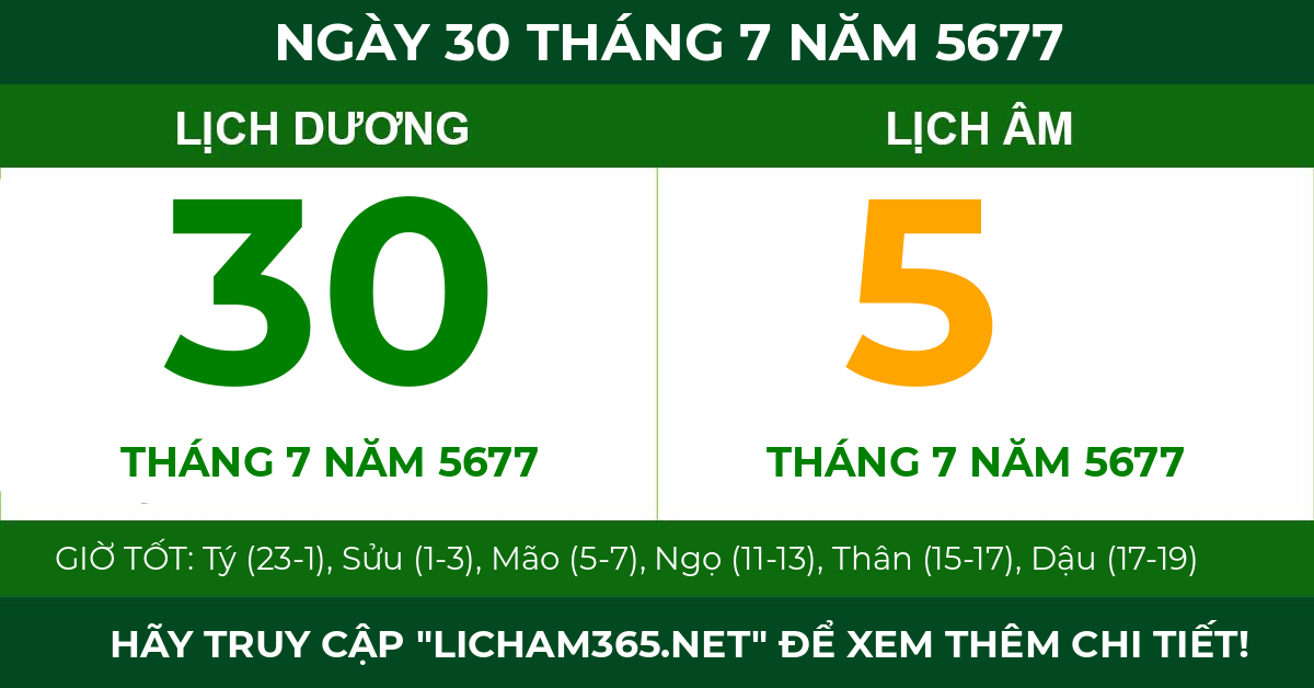 lịch âm ngày 30 tháng 7 năm 5677