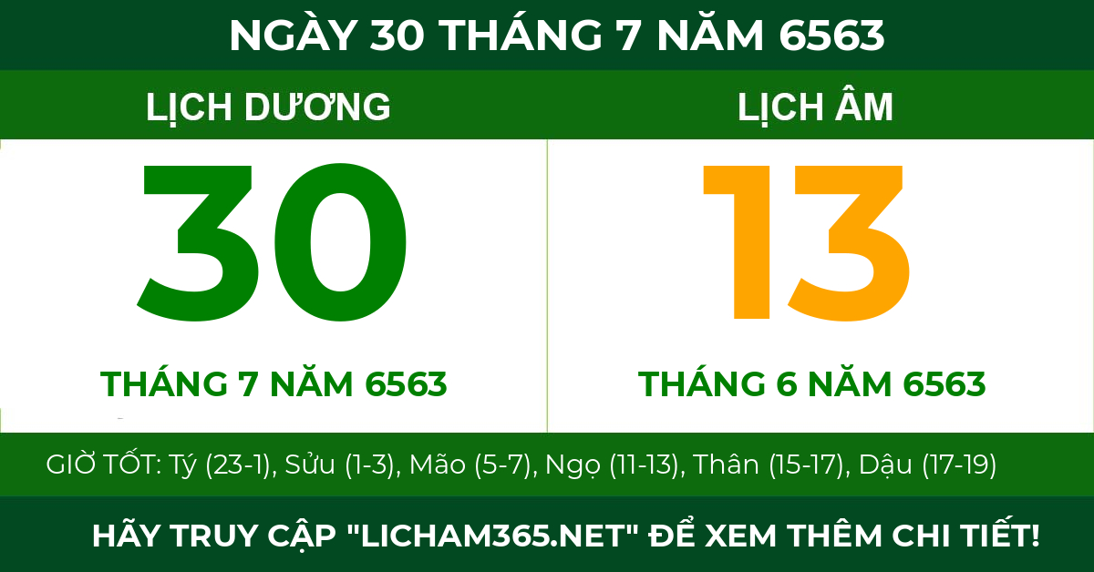 lịch âm ngày 30 tháng 7 năm 6563
