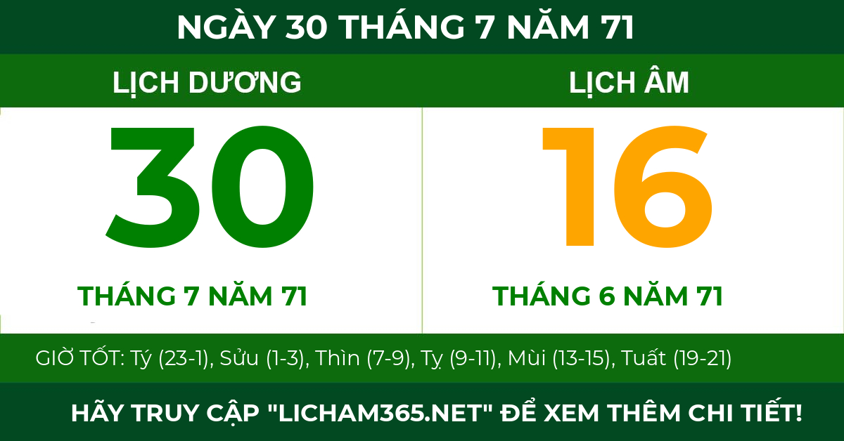 lịch âm ngày 30 tháng 7 năm 71