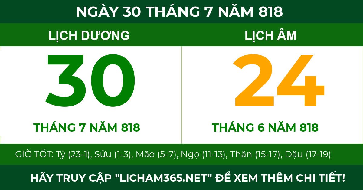 lịch âm ngày 30 tháng 7 năm 818