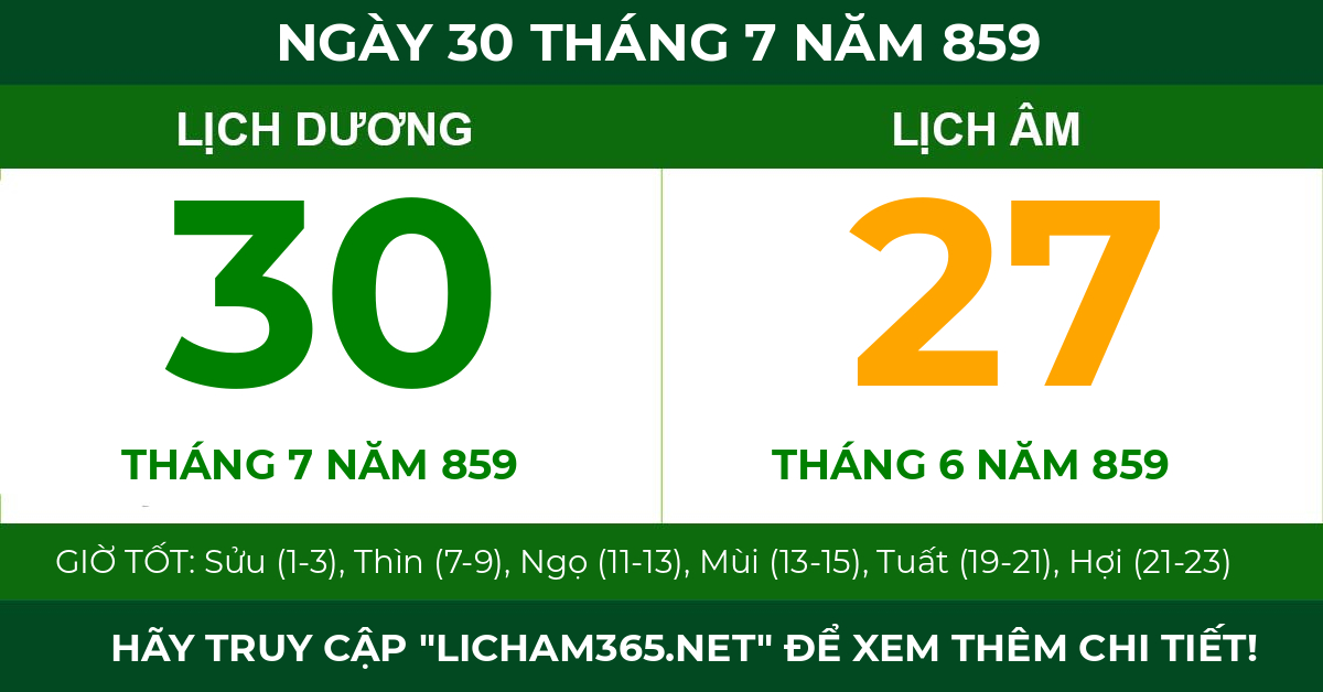 lịch âm ngày 30 tháng 7 năm 859