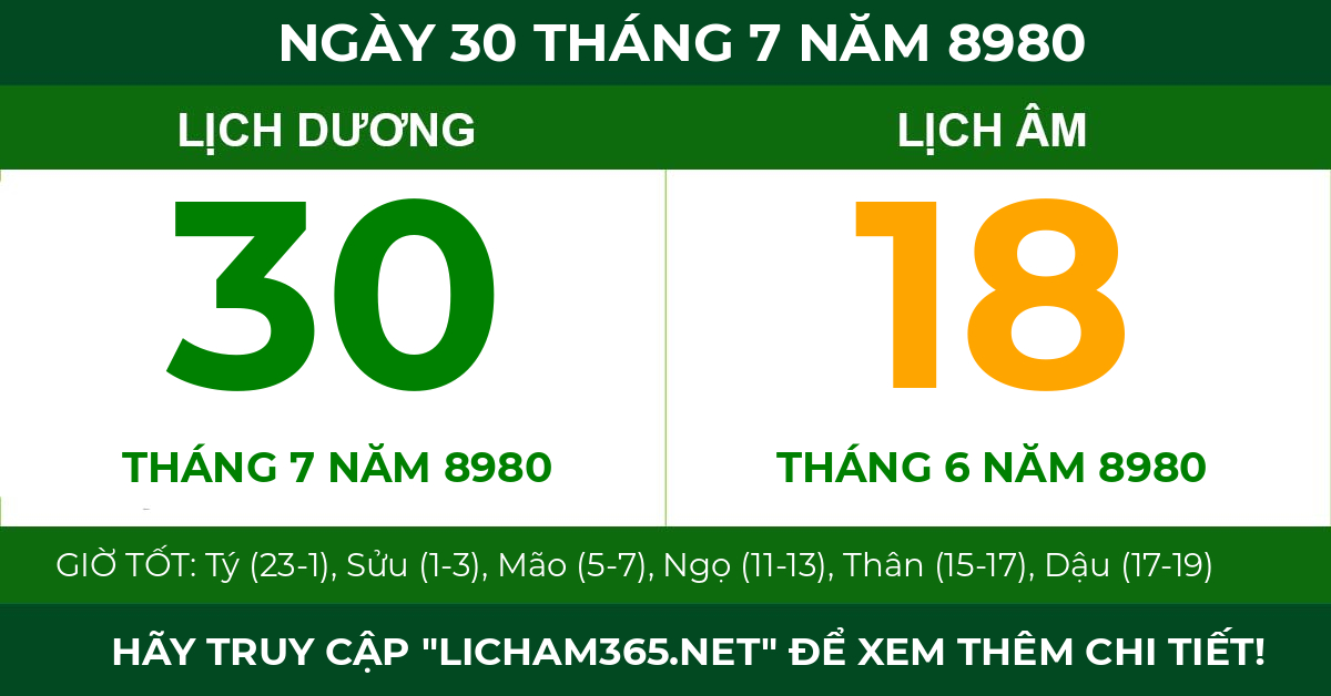 lịch âm ngày 30 tháng 7 năm 8980