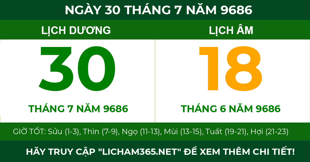 lịch âm ngày 30 tháng 7 năm 9686