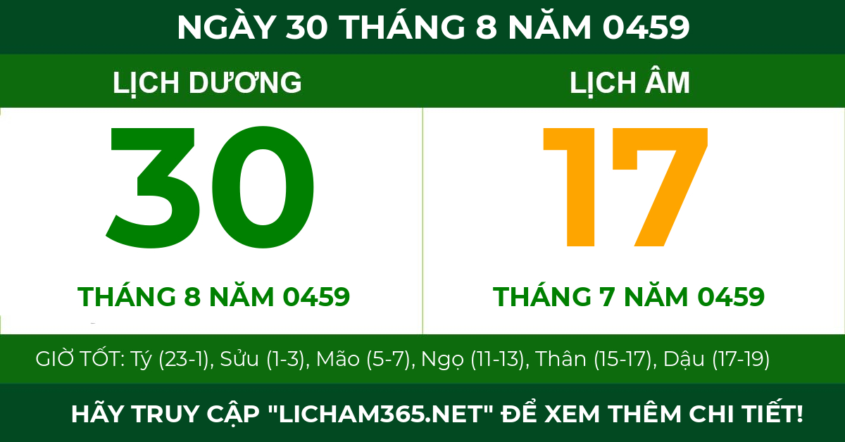 lịch âm ngày 30 tháng 8 năm 0459