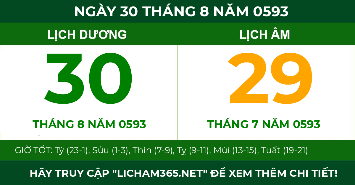 lịch âm ngày 30 tháng 8 năm 0593