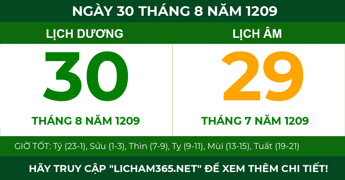 lịch âm ngày 30 tháng 8 năm 1209