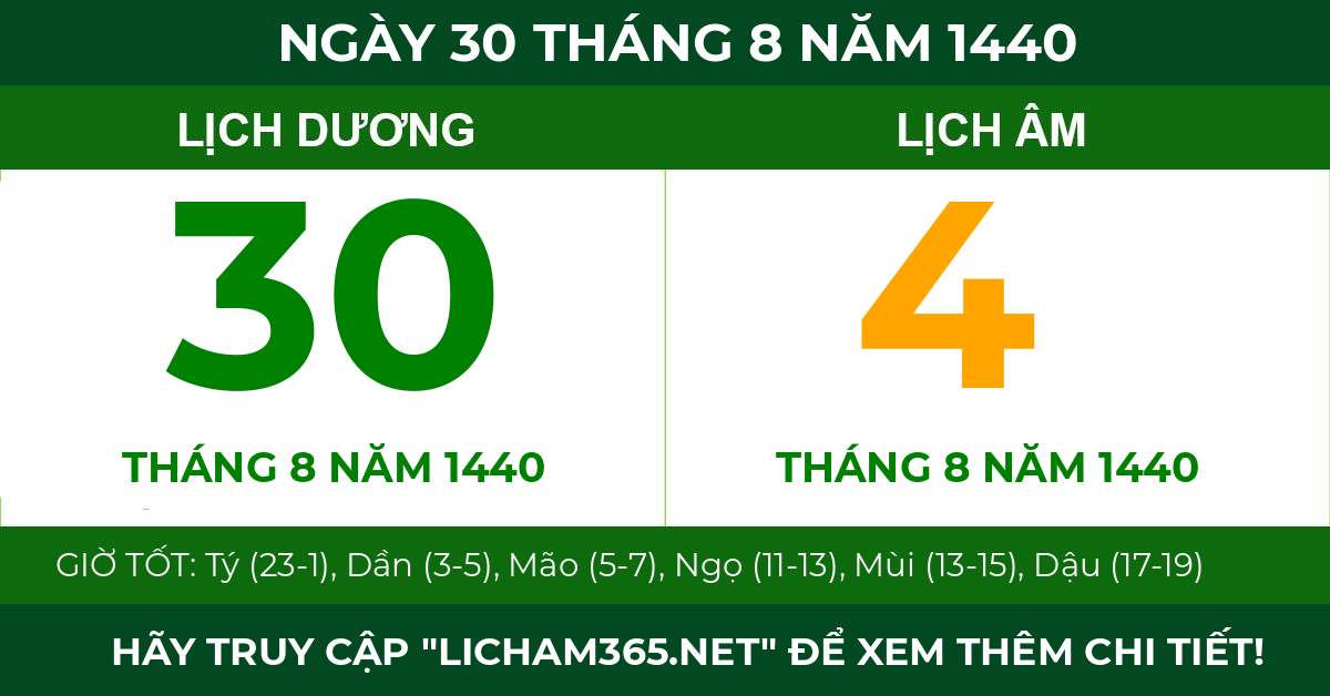 lịch âm ngày 30 tháng 8 năm 1440