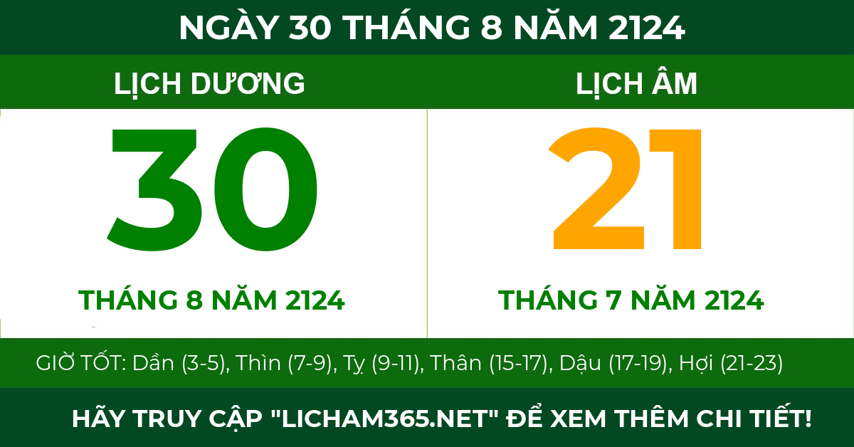 lịch âm ngày 30 tháng 8 năm 2124