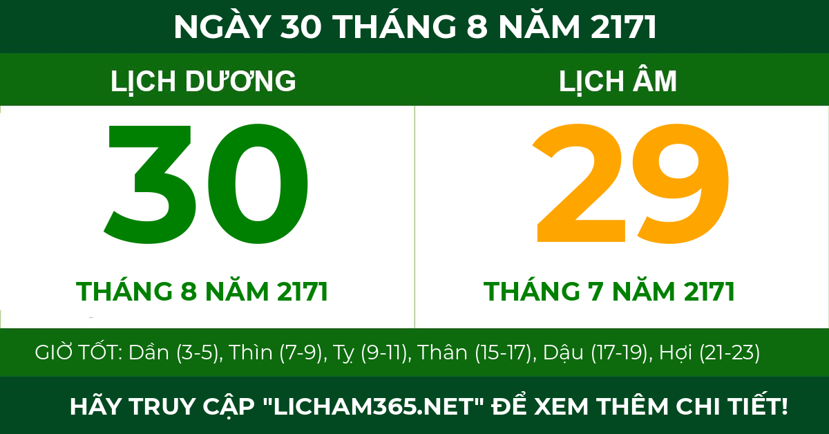 lịch âm ngày 30 tháng 8 năm 2171