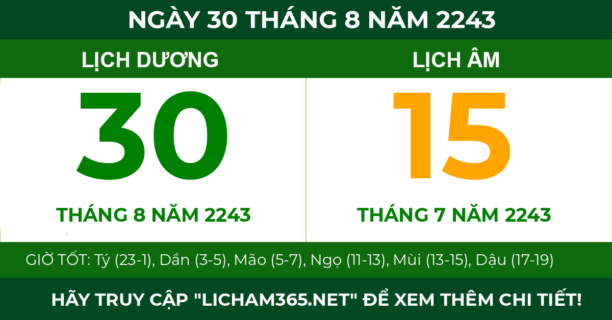 lịch âm ngày 30 tháng 8 năm 2243