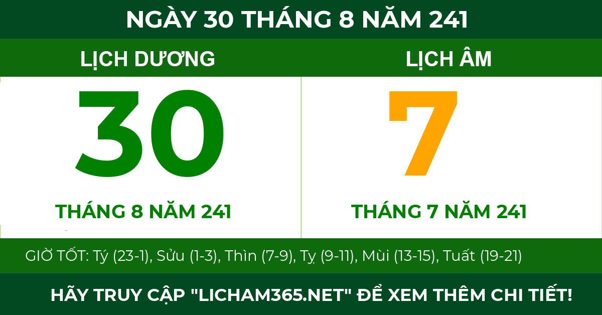 lịch âm ngày 30 tháng 8 năm 241