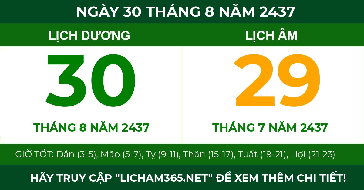 lịch âm ngày 30 tháng 8 năm 2437