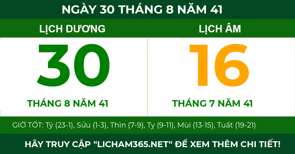 lịch âm ngày 30 tháng 8 năm 41