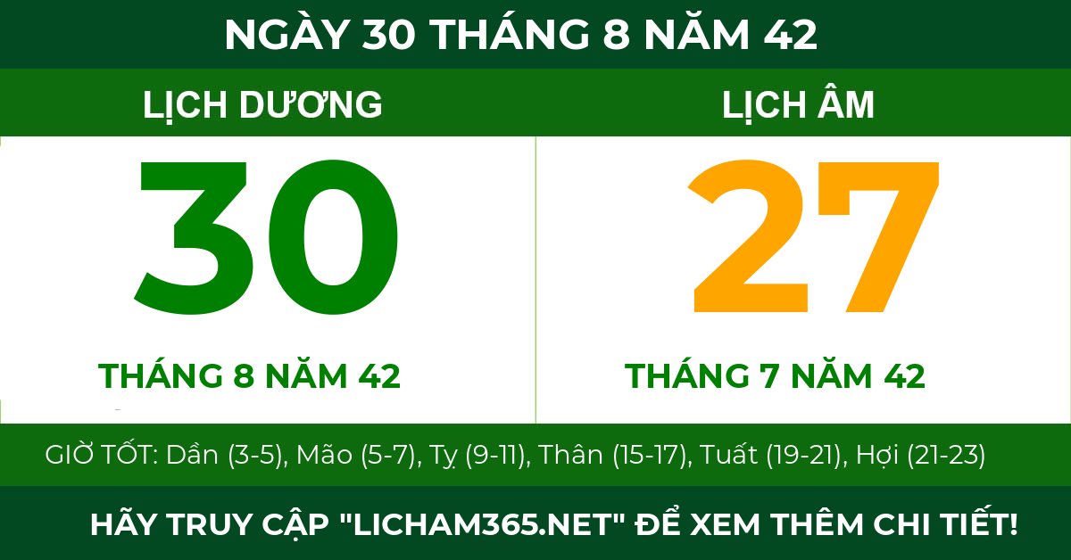 lịch âm ngày 30 tháng 8 năm 42