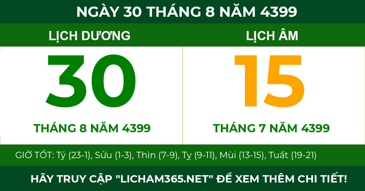 lịch âm ngày 30 tháng 8 năm 4399
