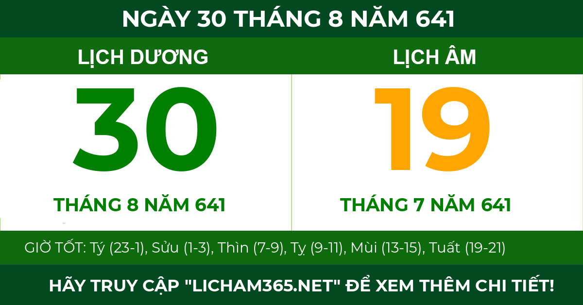 lịch âm ngày 30 tháng 8 năm 641
