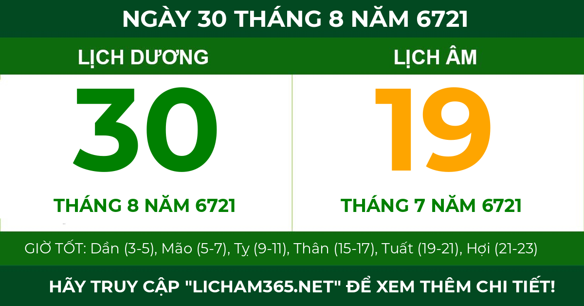 lịch âm ngày 30 tháng 8 năm 6721