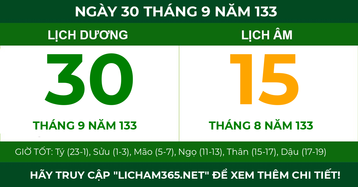 lịch âm ngày 30 tháng 9 năm 133